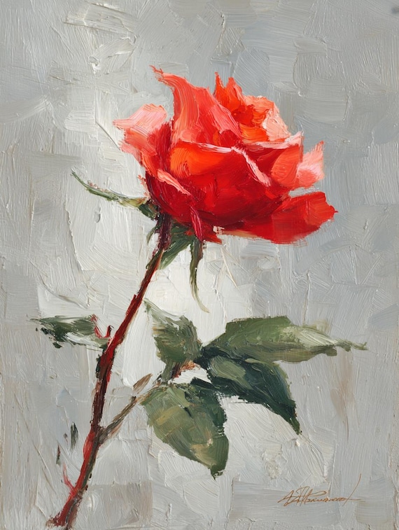 Original Red Rose Oil Painting: Hand-painted Floral Canvas Art