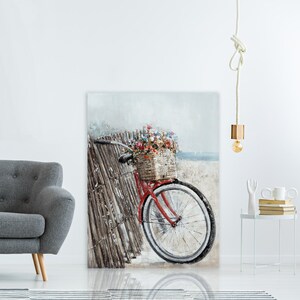 Hand Painted Coastal Canvas Art: Bicycle with Flowers image 4