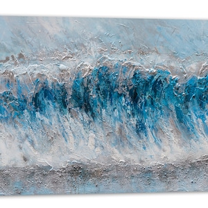 Hand Painted "Azure Surge Waves" original ocean art, Canvas Wall Art for Living Room, bedroom - Wrapped Canvas Painting