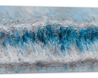 Hand Painted "Azure Surge Waves" original ocean art, Canvas Wall Art for Living Room, bedroom - Wrapped Canvas Painting