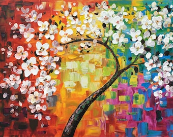 Hand-Painted Abstract Floral Canvas Art: Colorful Season Flowers
