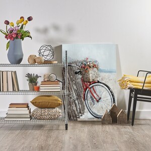 Hand Painted Coastal Canvas Art: Bicycle with Flowers image 3