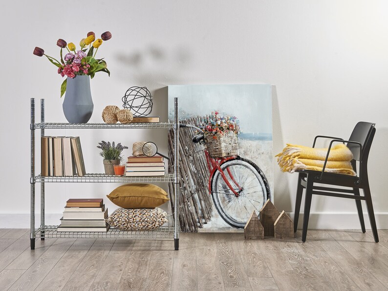 Hand Painted Coastal Canvas Art: Bicycle with Flowers image 3