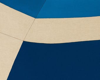 Original Modern Abstract Art - Hand-Painted Geometric Painting, Minimalist Blue & Beige Large Gallery Artwork