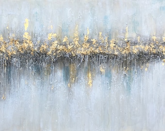 Handgeschilderde abstracte originele kunst &quot;Glowing From Afar&quot; muurkunst voor woonkamer, slaapkamer - ingepakt canvas schilderij