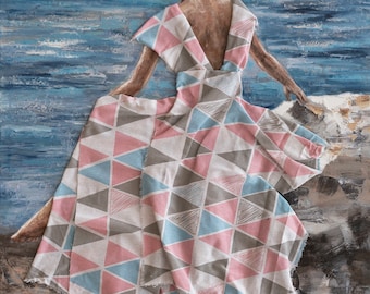 Woman by the Sea Canvas Print: Abstract Oil Painting Wall Art