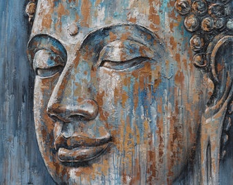 Hand-Painted Golden Buddha Oil Painting: Abstract Canvas Wall Art