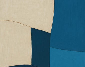 Modern Abstract Geometric Canvas Art - Hand-Painted Original Blue & Beige Wall Art, Minimalist Large Painting
