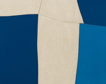 Original Hand-Painted Art - “Modern Geometric Abstract Painting", Minimalist Blue & Beige Gallery Wrapped canvas