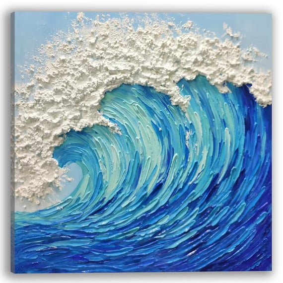 Textured Blue Wave Impasto Oil Painting: Coastal Wall Art - Etsy