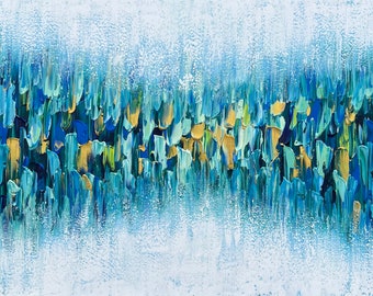 Handgeschilderd abstract 3D-olieverfschilderij met textuur &quot;Distant Forest Dreamscape&quot; Home decor canvas muurkunst - voor woonkamer, slaapkamer