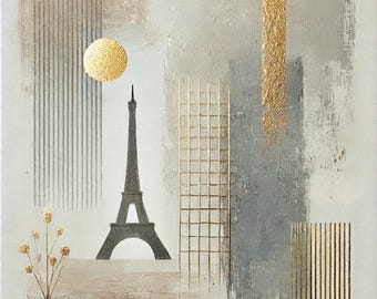 Gold Leaf Eiffel Tower Painting: Hand-Painted Textured Canvas Art