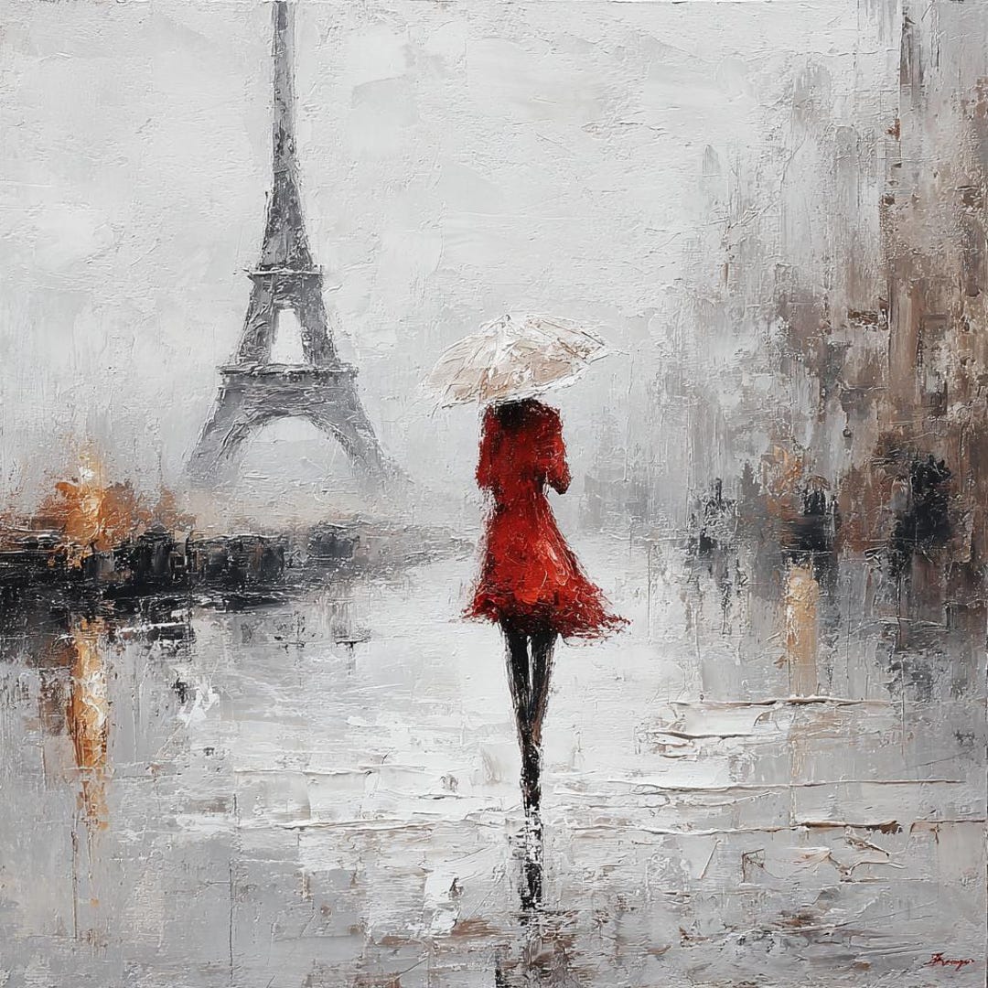 red dress eiffel tower painting Girl in Red Dress & Eiffel Tower