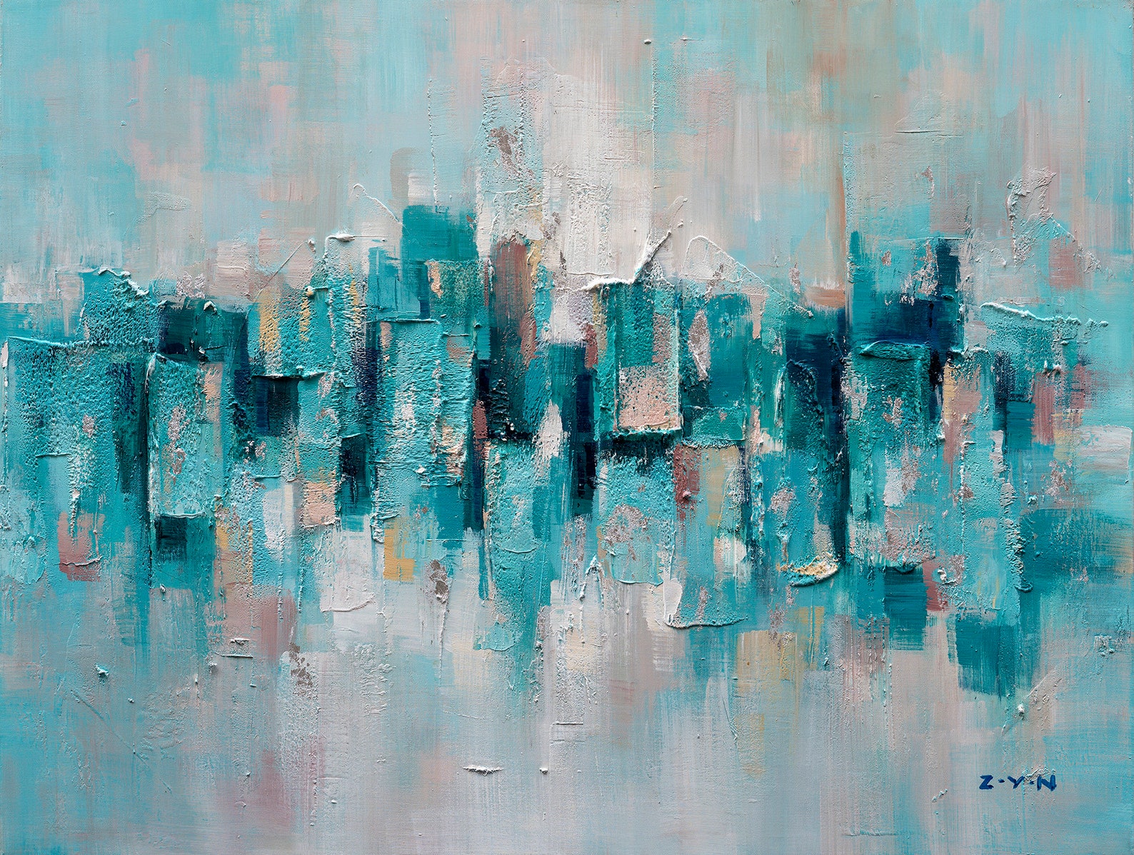 Hand Painted Art abstract Turquoise City Oil Etsy
