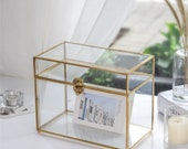 Large Foot Rectangle Geometric Glass Card Box Keepsake Recipe Reception Card Envelope Holder Display Gift Card Box with Swing Lid Latch