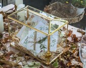 Large Geometric Glass Card Box Terrarium with Slot and Heart Lock, Foot, Gold, Handmade, Brass,for Wedding Receiption, Wishwell, Keepsake