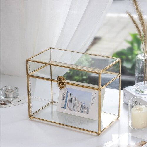 Black Geometric Glass Card Box Terrarium Foot Latch Handmade Etsy