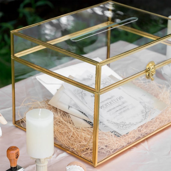 Large Gold Foot Rectangle With Slot Geometric Glass Card Box 