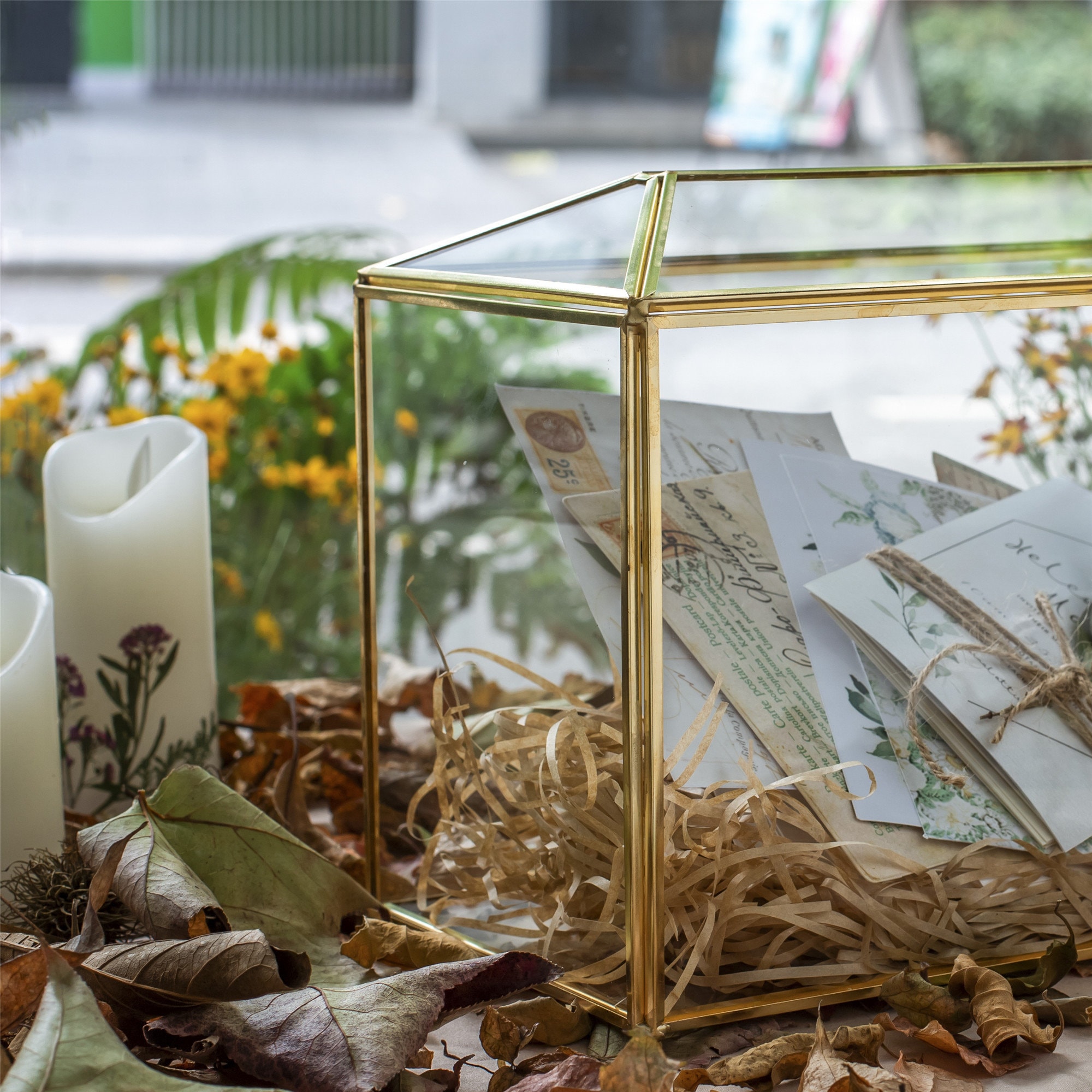 Large Geometric Glass Card Box Terrarium with Slot and Heart Etsy