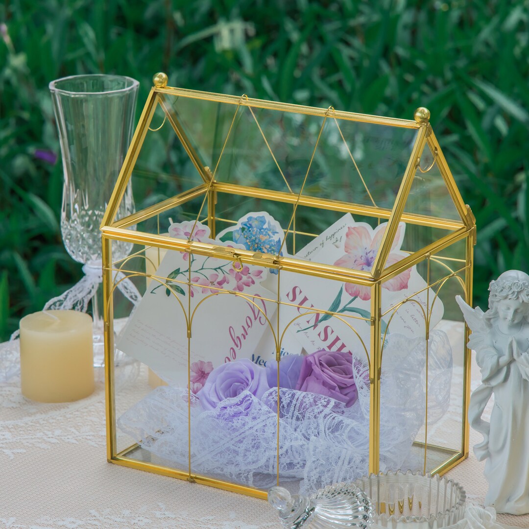 Vintage House Glass Geometric Terrarium Card Box Gold for Wedding, Graduation, Baby Shower Etsy