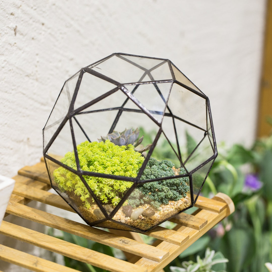 NCYP Artistic Geometric Glass Terrarium 32facet Round Planter Etsy