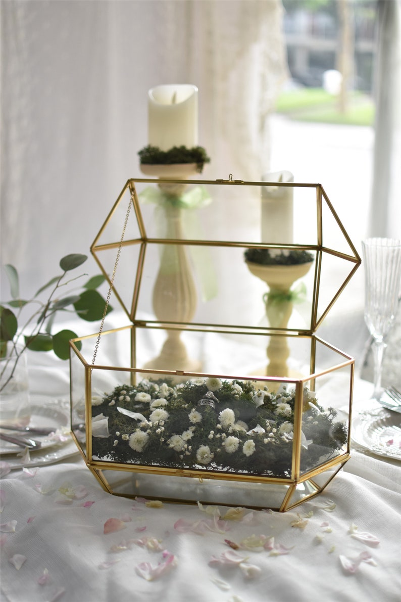 Large Geometric Glass Card Box Wedding Keepsake Recipe Etsy
