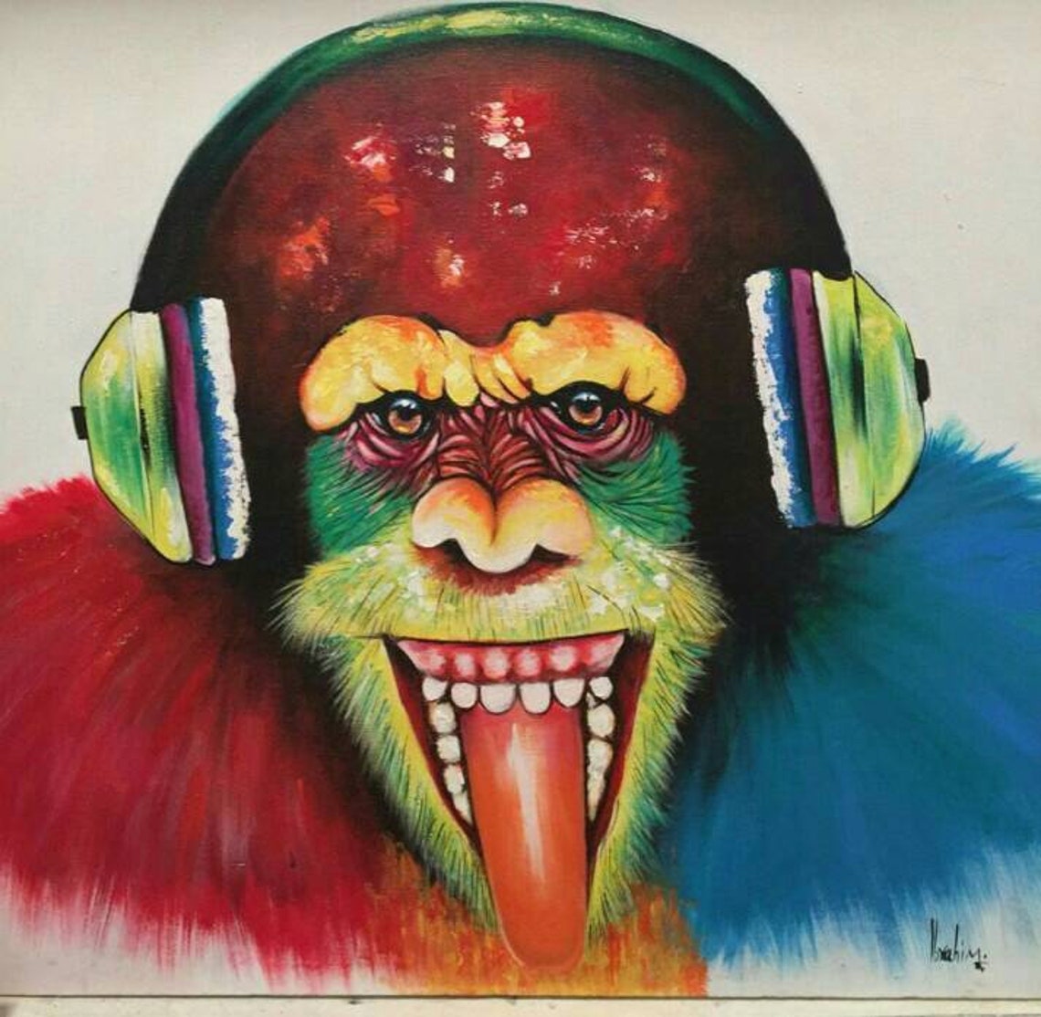 Monkey Headphones Canvas Wall Art Thinking Monkey DJ Banksy Etsy