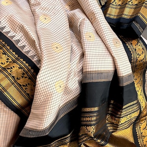Sari a cuadros Gadwal 100% seda pura, los mejores saris de EE. UU., saris de seda en línea, sari de seda morera, saris para ella, saris de EE. UU., sari auténtico