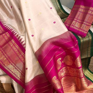 Sari de seda 100 % pura con borde de jamuna Gadwal Ganga, los mejores saris de EE. UU., saris de seda en línea, sari de seda morera, saris de EE. UU., lujosos saris de seda.