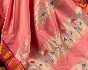 Handwoven narali paithani pure mulberry silk saree