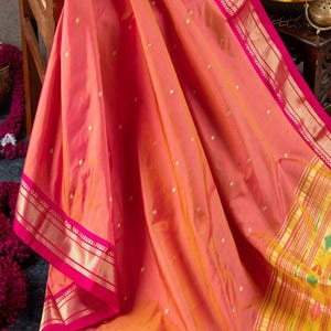 Handwoven Narali Paithani Pure Mulberry Silk Shot Color Saree - Etsy