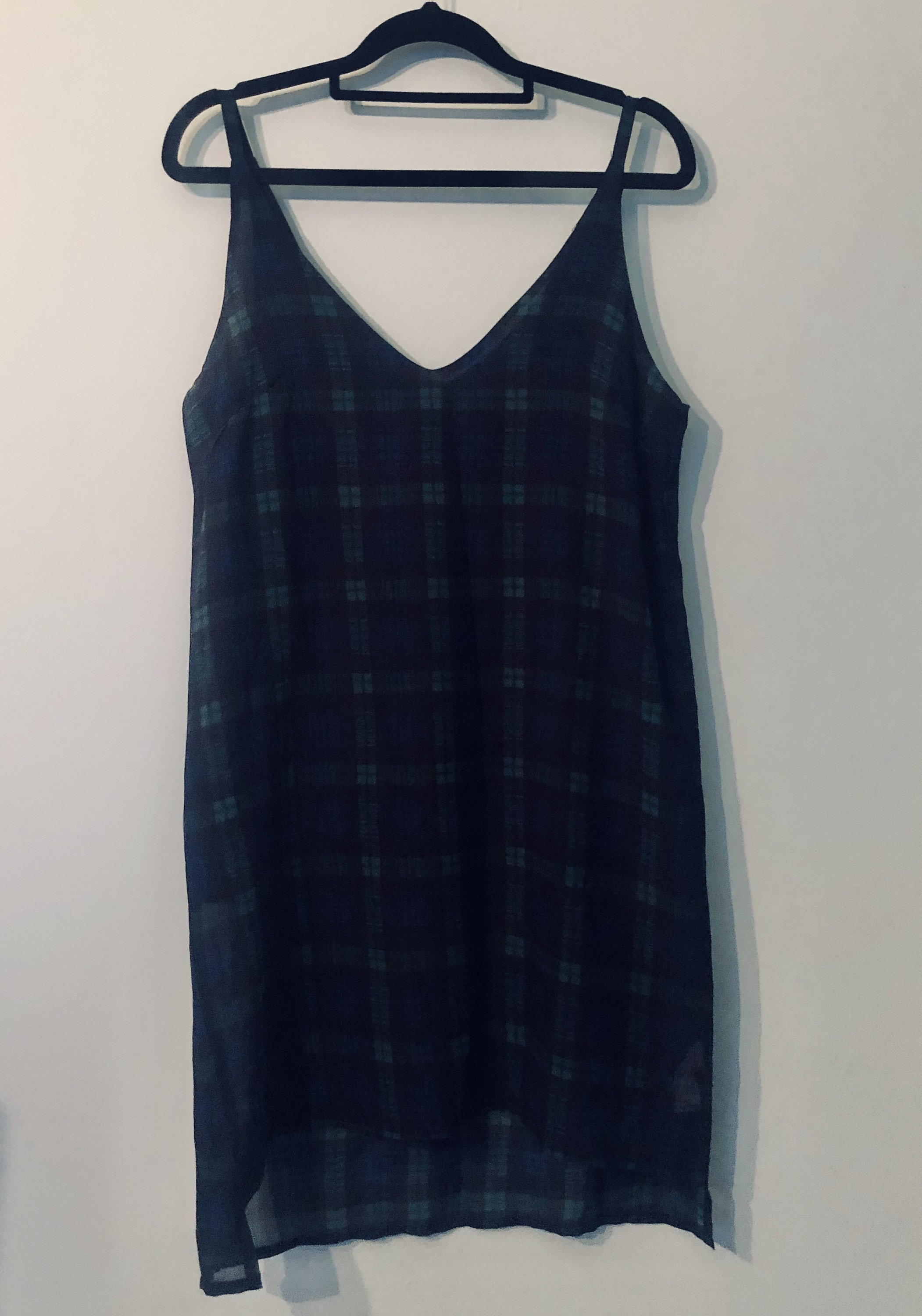 blue and green tartan dress