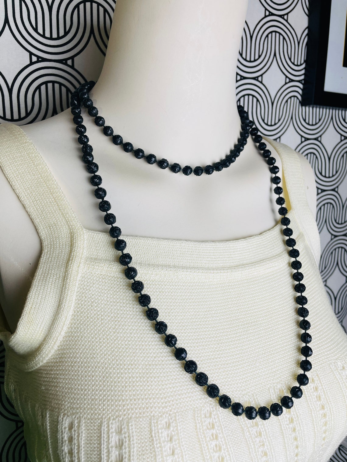 80s beaded necklaces. Black and white different lengths | Etsy