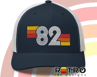 1982 Retro Multi Lines Trucker Hat | Birthday Gift Idea or Men and Women | 82 Vintage Trucker Cap