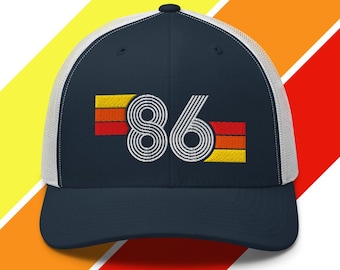 86 – 1986 retro-truckerhoed met meerdere lijnen – 40e verjaardagscadeau voor hem of haar