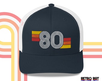 1980 Retro Multi Lines Trucker Hat for Men and Women | Birthday Gift Idea | 80 Vintage Trucker Cap,