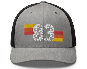 1983 Retro Multi Lines Trucker Hat |  Birthday Gift Idea or Men and Women | 83 Vintage Trucker Cap,