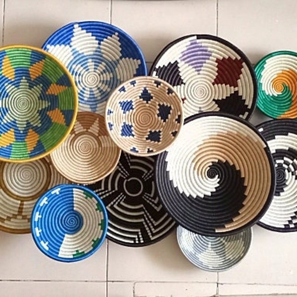 ON SALE African Wall Baskets, Hand Woven baskets, Boho Basket, Wall Decor, African Wall Decor, Display Baskets, Handwoven Sisal Baskets,