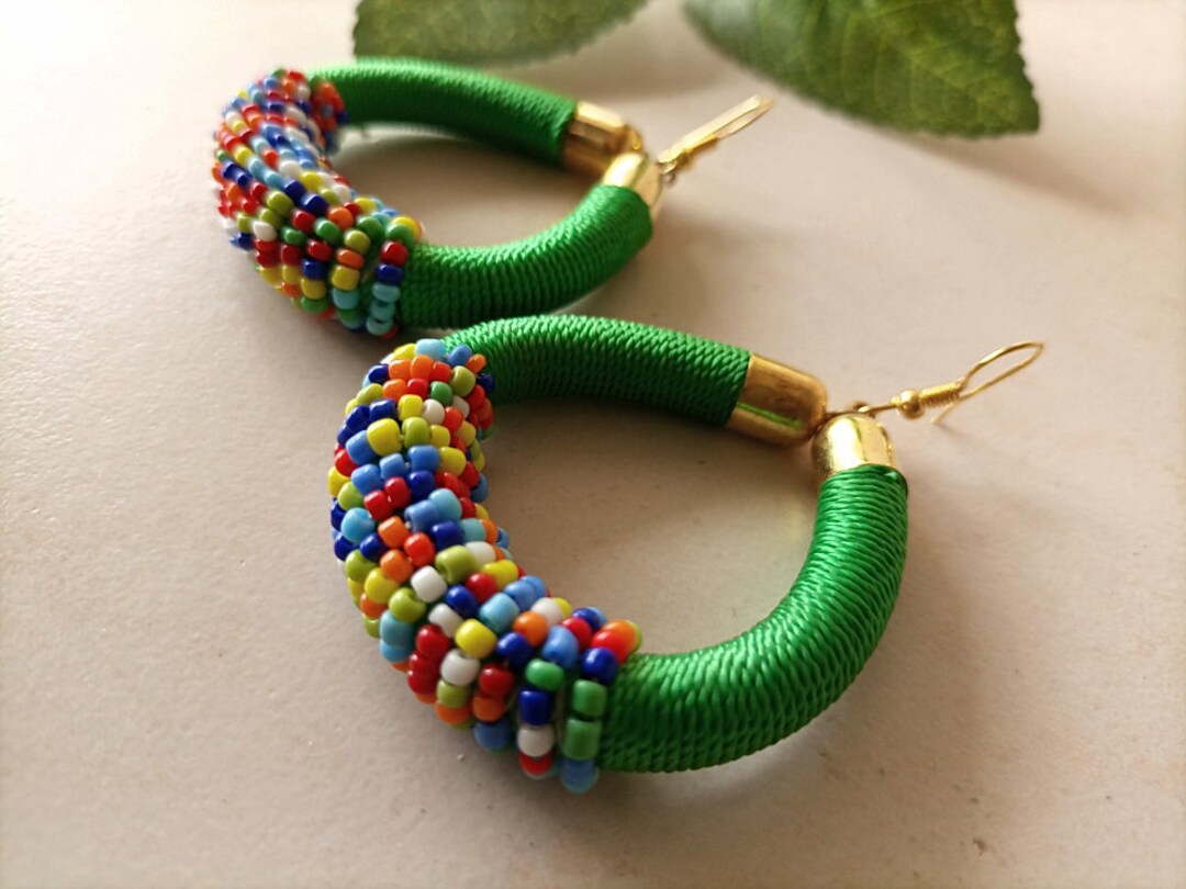 On Sale African Women Earring, Thread Earring, Beaded Rope Earrings