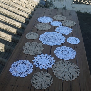15 Piece Handmade Crochet Doilies 7 beige and 8 White beautiful furnishing complement Doilies Set ----ls0002