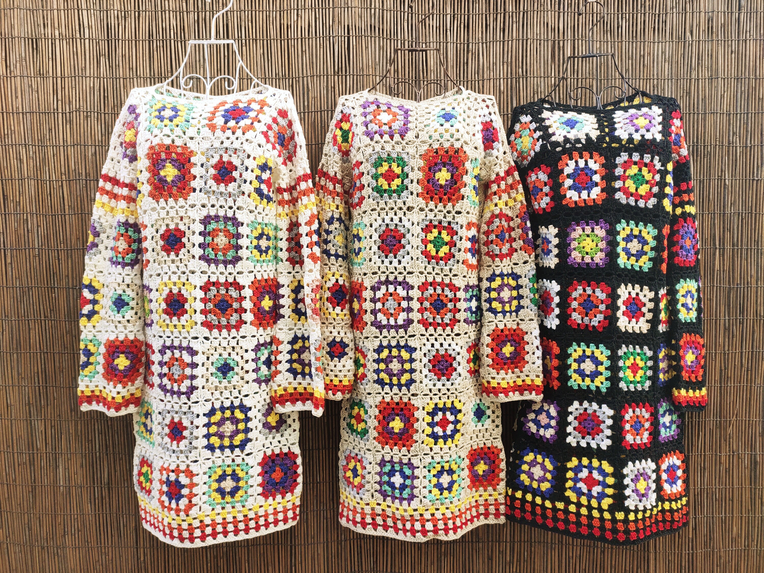 Granny Square Crochet Dress With Long Sleeve Sexy Women Boho Clothing -   Canada