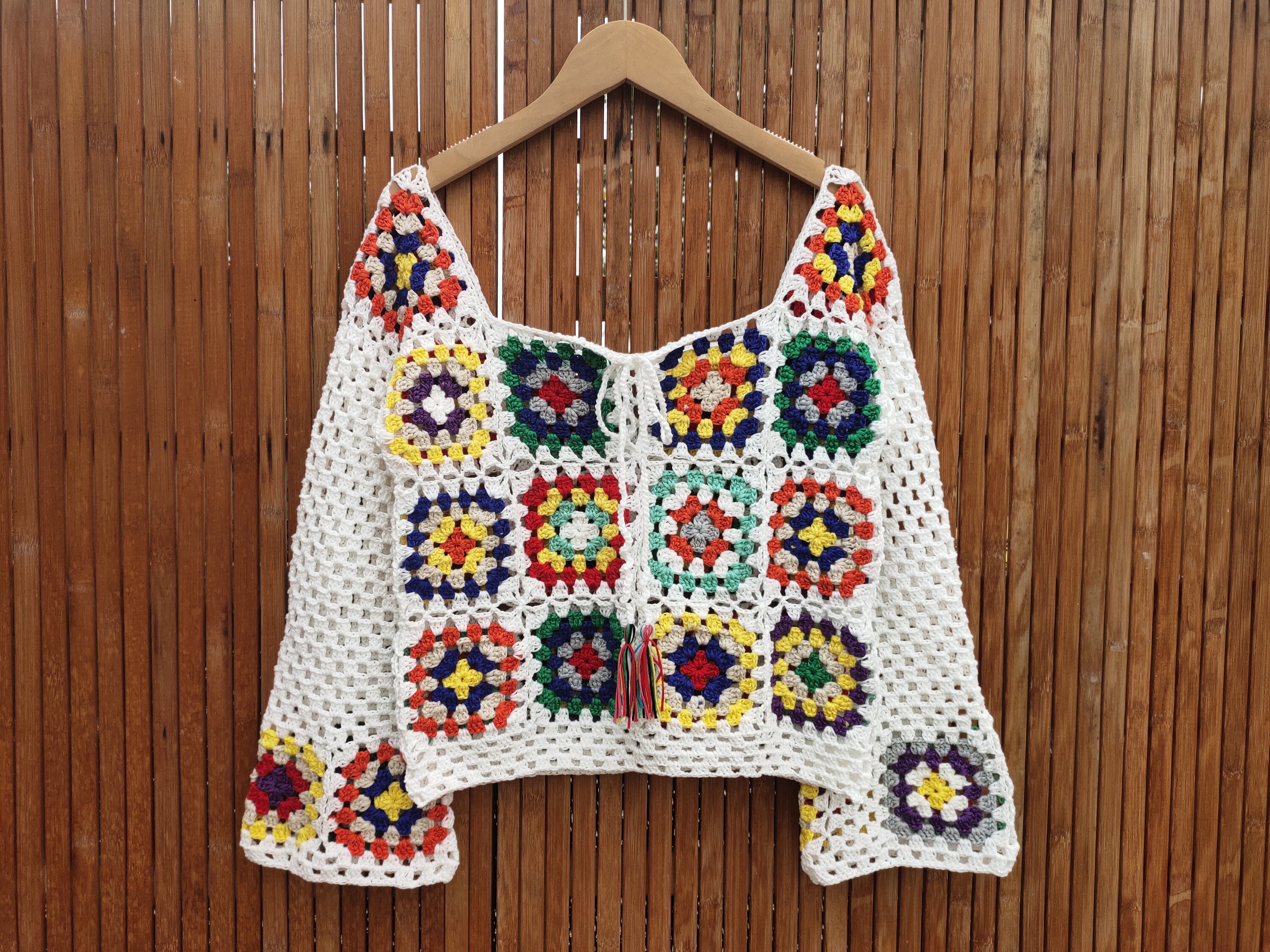 Granny Square Crochet Long Sleeve Vest 
