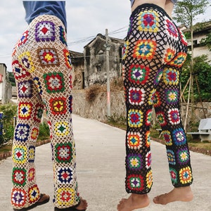 Fashion Handmade Crochet Women Trousers Granny Squares Long Pants image 1