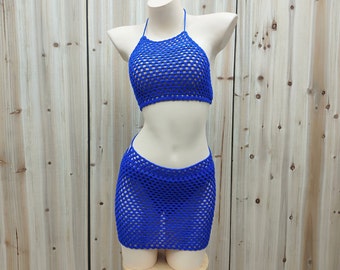 Handmade Crochet Bikini Swimwear Mini Skirt Blue