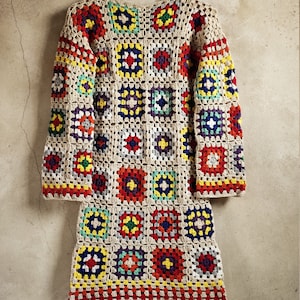 Granny Square Crochet Dress With Long Sleeve Sexy Women Boho - Etsy