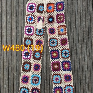 Fashion Handmade Crochet Women Trousers Granny Squares Long Pants 4819
