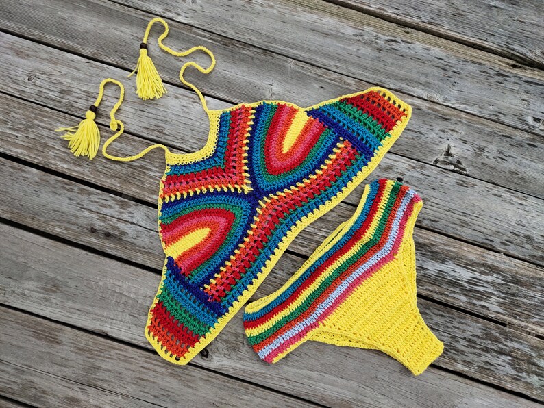 Handmade Crochet Bikini Set Sexy Swimwear Rainbow Women Etsy