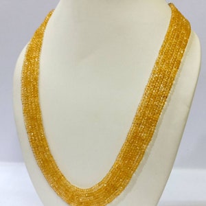 Citrine Beads Necklace,Natural Citrine Beads Necklace, Citrine 3-4mm Faceted Rondelle Beads Necklace, Citrine Beads 5 Layer Jewelry Necklace