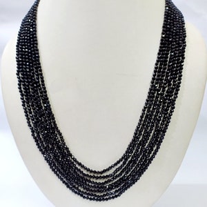 Black Tourmaline Beads necklace, Natural Black Tourmaline Gemstone 3mm Faceted Rondelle,Dainty Black Tourmaline Jewelry 7 Layer Necklace