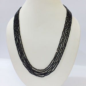 Black Spinel 3mm Necklace, Finest Quality Black Spinel Faceted Rondelle Beads Beaded Jewelry Necklace, Black Spinel Beaded 5 Layer Necklace